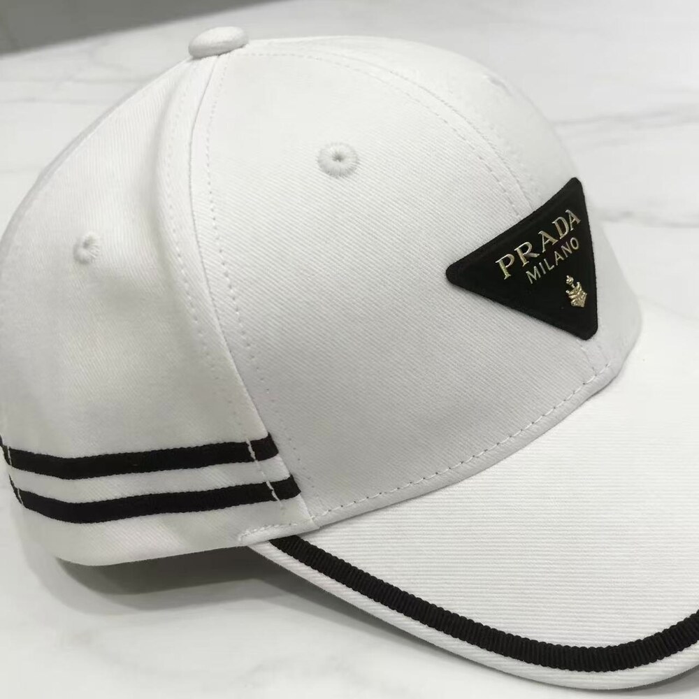 Prada Logo Striped Cotton Baseball Cap White - Picture 2 of 4